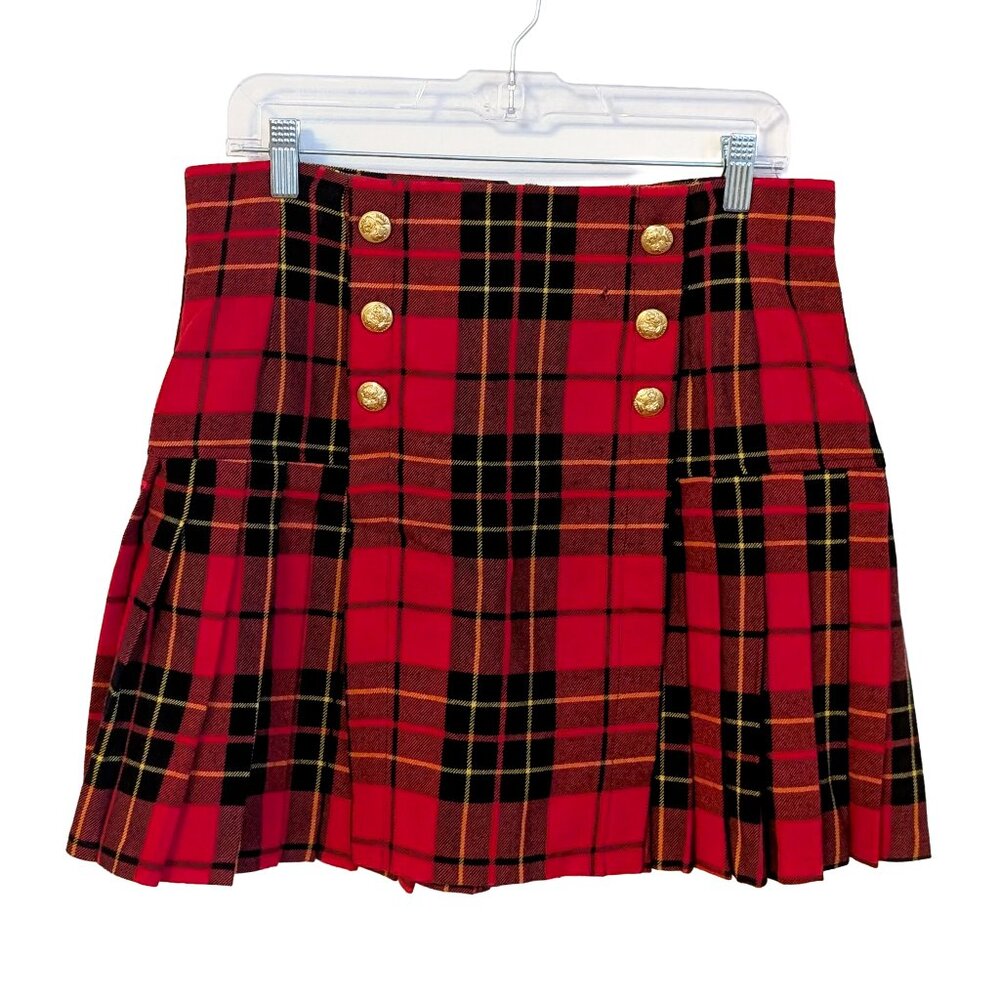 Vintage Tapemeasure Red Tartan Pleated Mini Skirt